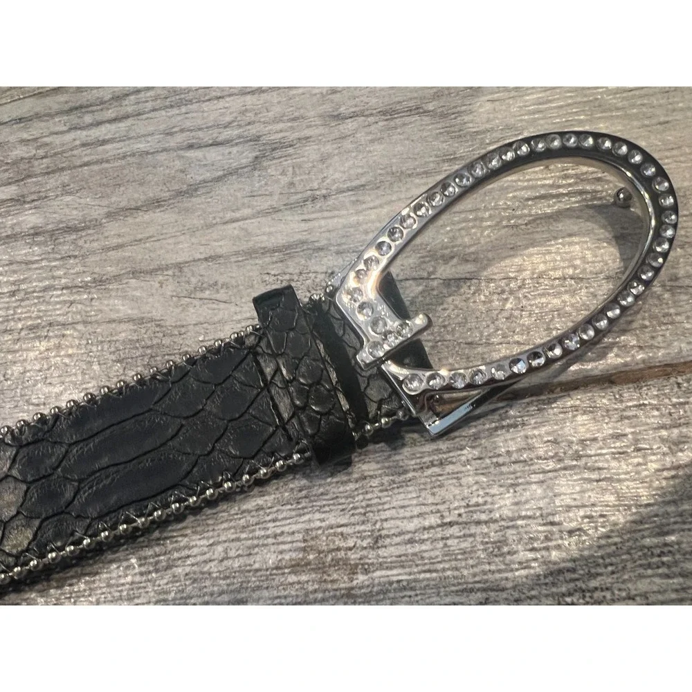 Guess Leather Belt Rhinestone Bling Y2K‎ 90s 80s Studded Buckle Western Black